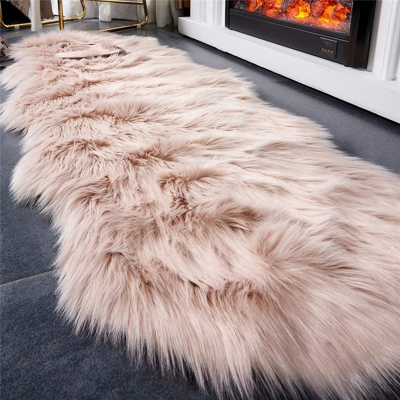 Easy Joy EasyJoy Ultra Soft Fluffy Shaggy Area Rug Faux Fur Rug Chair Cover Seat Pad Fuzzy Area Rug for Bedroom Floor Sofa Living Room (2 x 6 ft Sheepskin, Pink) - Image 4